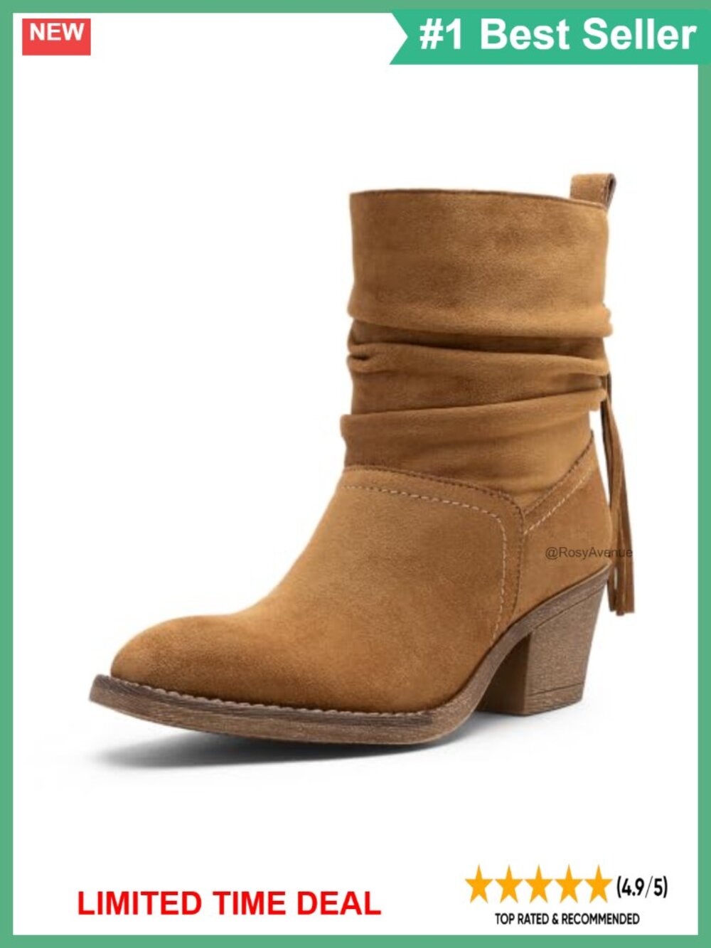 Slouchy Suede Ankle Boots Square Toe Low Block Heel Tassel Pull-On